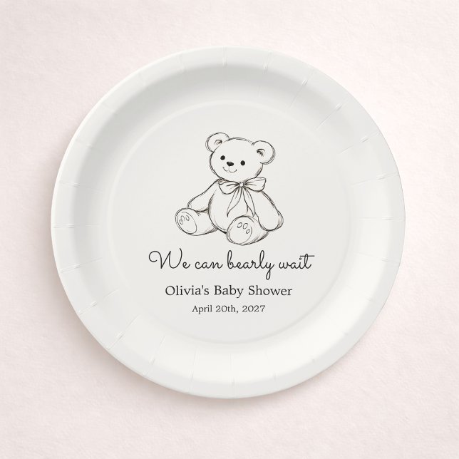 Prato De Papel "We Can Bearly Wait" Baby Shower Gender Neutral (Criador carregado)