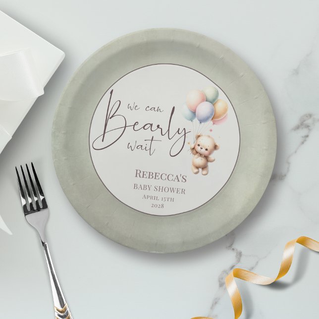 Prato De Papel We can bearly wait cute bear balloon baby shower (Criador carregado)