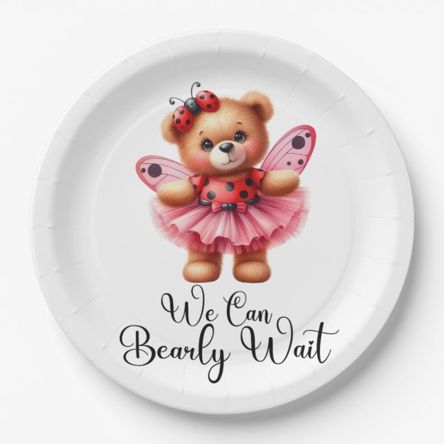 Prato De Papel We Can Bearly Wait Girl Baby Paper Plates (Frente)