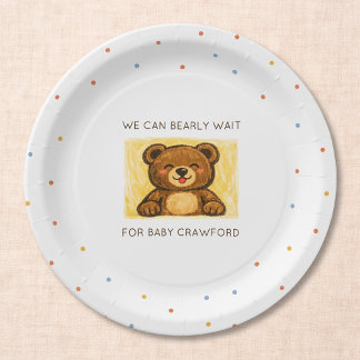 Prato De Papel We Can Bearly Wait! Simple Hand Drawn Baby Shower