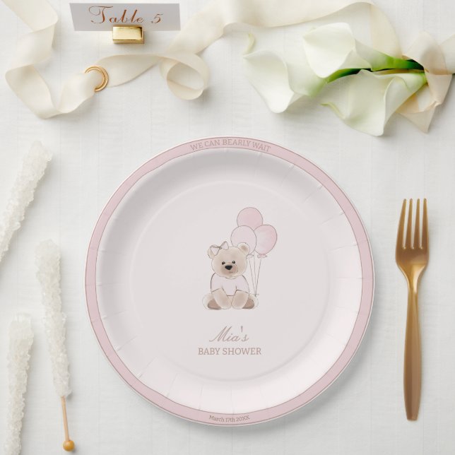 Prato De Papel We Can Bearly Wait Teddy Bear Pink Baby Shower (Casamento)