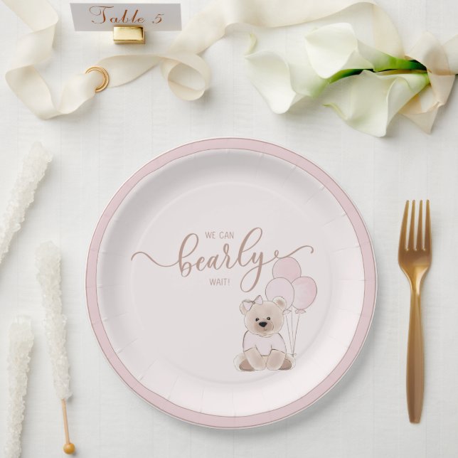 Prato De Papel We Can Bearly Wait Teddy Bear Pink Baby Shower (Casamento)
