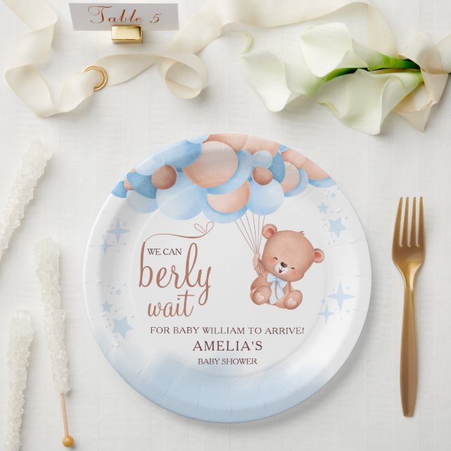 Prato De Papel We Can Berly Wait Teddy Bear Balloon Baby Shower (Casamento)