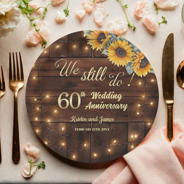 Prato De Papel We Still Do 60th Wedding Anniversary String Lights (Criador carregado)