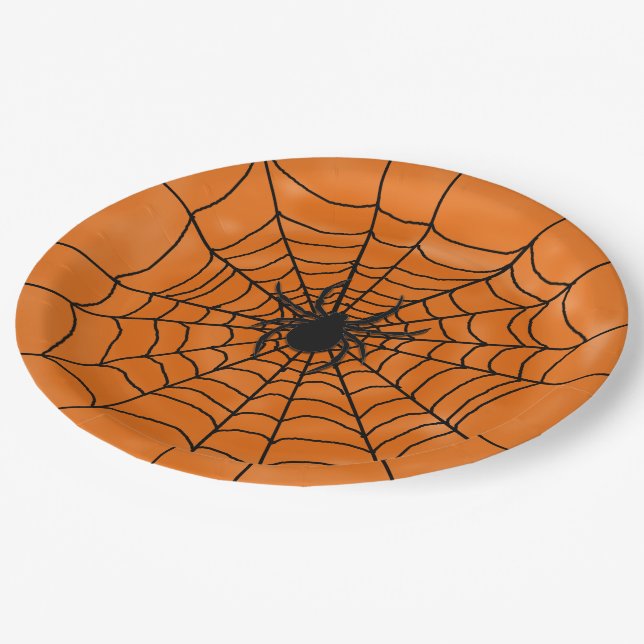 Prato De Papel Web de aranha com a aranha no Dia das Bruxas (Inclinado)