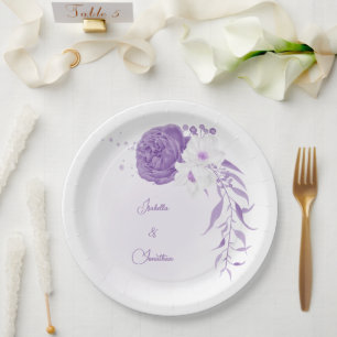 Prato De Papel wedin romântico branco e roxo