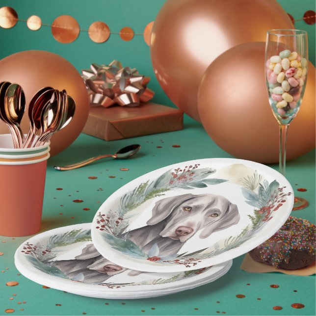 Prato De Papel Weimaraner Christmas Wreath Festivo Pup (Múltiplo)