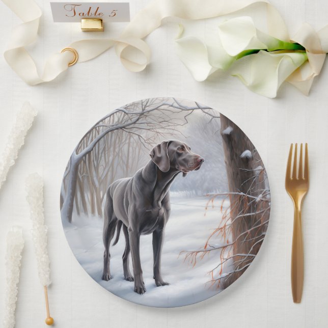 Prato De Papel Weimaraner Deixe-o nevar no Natal (Casamento)