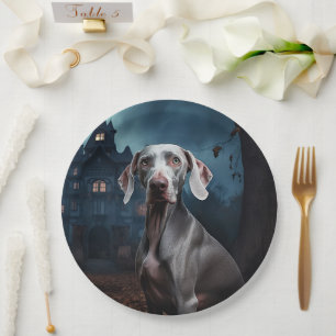 Prato De Papel Weimaraner Halloween Assustador