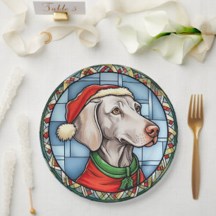 Prato De Papel Weimaraner - Vidro Manchado Natal