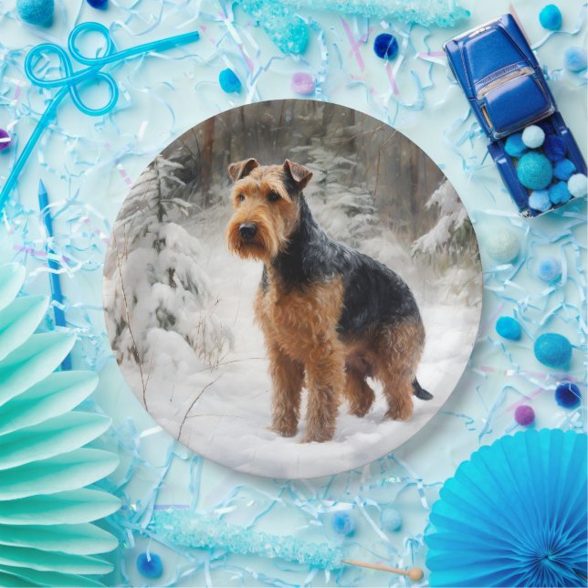 Prato De Papel Welsh Terrier Deixe-o nevar no Natal (Festa)