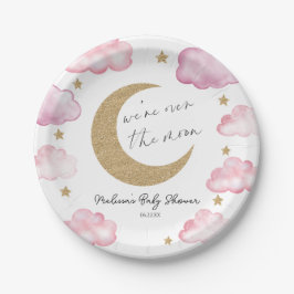 Prato De Papel We're Over The Moon Pink Celestial Baby Shower