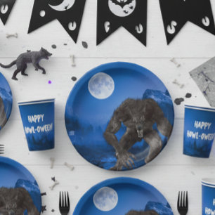 Prato De Papel Werewolf Wolf Halloween Festa de Lua Cheia