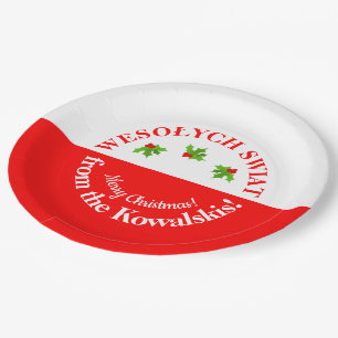 Prato De Papel Wesolych Swiat Festa de Natal Bandeira e nome polo