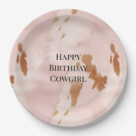 Prato De Papel Western Blush Pink Cream Faux Cowhide Aniversário