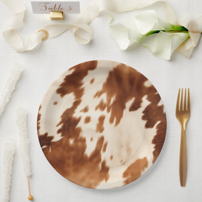 Prato De Papel Western Brown Cream Cowhide (Casamento)