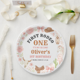 Prato De Papel Western Coquette Cowgirl 1st Birthday Cute Pink