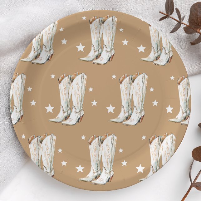 Prato De Papel Western Country Cowgirl Boots Festa de aniversário (Western Country Cowgirl Boots 30th Birthday Party Paper Plates)