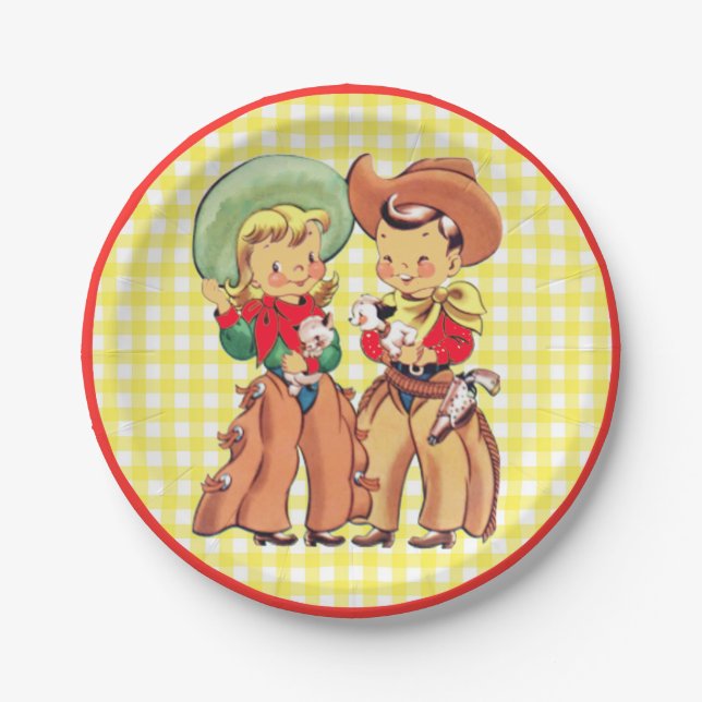 Prato De Papel Western Cowboy e Cowgirl Kids PArty (Frente)