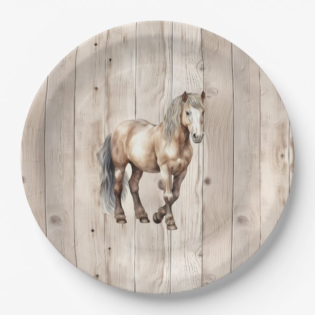 Prato De Papel Western Cowgirl Cowboy Horse Faux Wood (Frente)