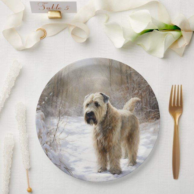 Prato De Papel Wheaten Terrier Deixe Nevar Natal (Casamento)