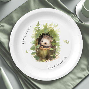 Prato De Papel Whimscolor Watercolor Baby Hedgehog Chá de fraldas