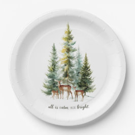 Prato De Papel Whimsical Christmas Deers in Forest Paper Plates