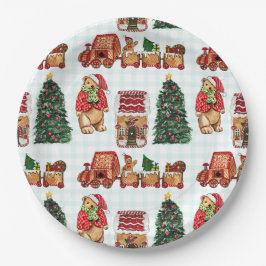 Prato De Papel Whimsical christmas pattern with bears, trees, and