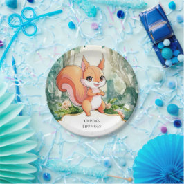 Prato De Papel Whimsical Colorful Squirrel Birthday