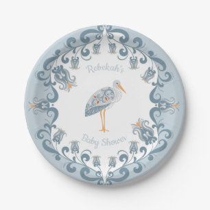 Prato De Papel Whimsical Folk Art Blue   Placa de papel para Chá 