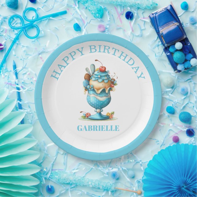 Prato De Papel Whimsical Fun Teal Birthday  (Festa)