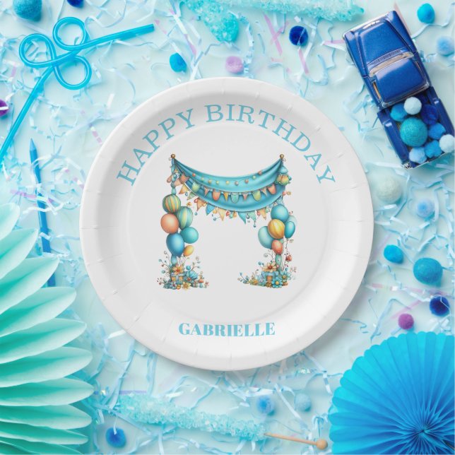 Prato De Papel Whimsical Fun Teal Birthday  (Festa)