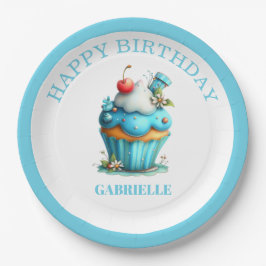 Prato De Papel Whimsical Fun Teal Birthday 