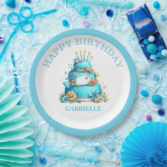 Prato De Papel Whimsical Fun Teal Birthday  (Festa)