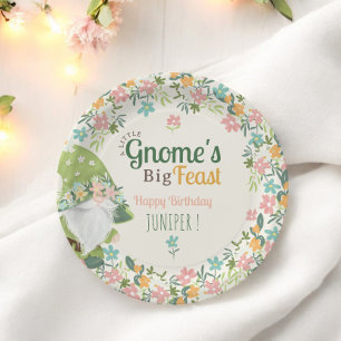 Prato De Papel Whimsical Gnome Primeiro Aniversário Floral