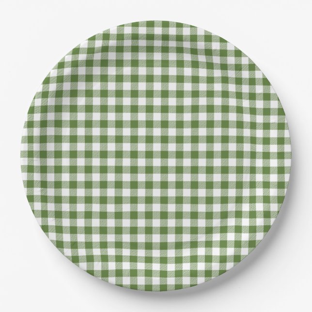 Prato De Papel Whimsical Green Gingham  (Frente)