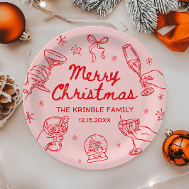 Prato De Papel Whimsical Hand Drawn Christmas Party 