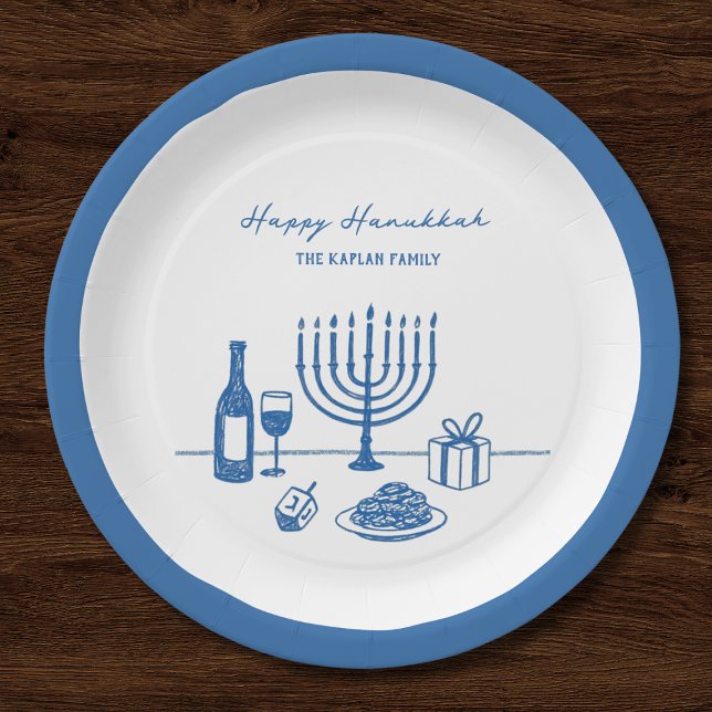 Prato De Papel Whimsical Hand Drawn Hanukkah Party Trendy Custom (Criador carregado)