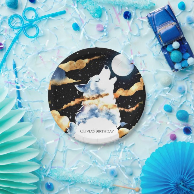 Prato De Papel Whimsical Howling Wolf Birthday (Festa)