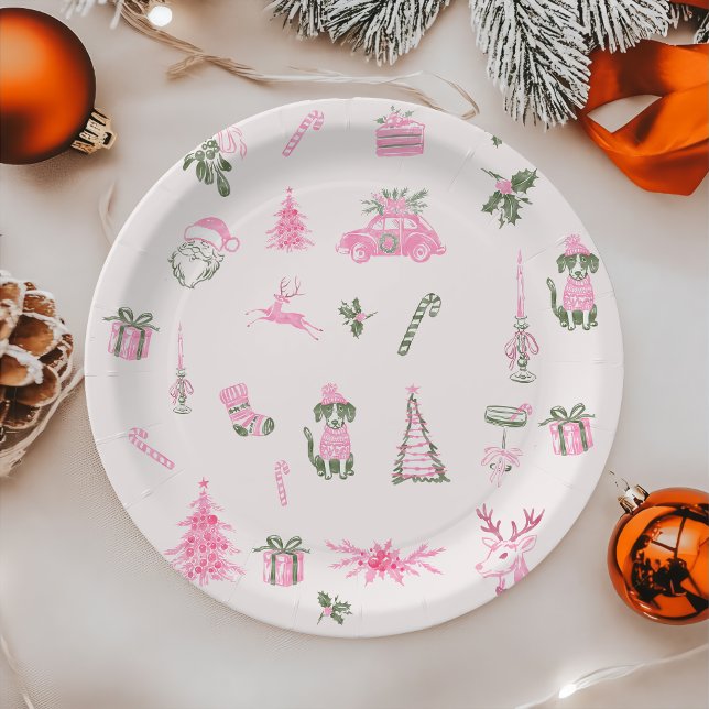 Prato De Papel Whimsical Pink Christmas Baby Shower Paper Plates (Criador carregado)