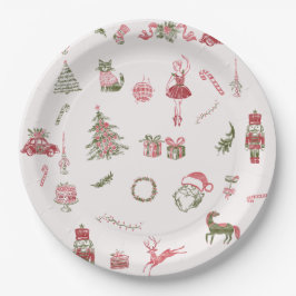 Prato De Papel Whimsical Red Christmas Baby Shower Paper Plates