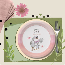 Prato De Papel Whimsical Silly Goose 1st Birthday Paper Plates 