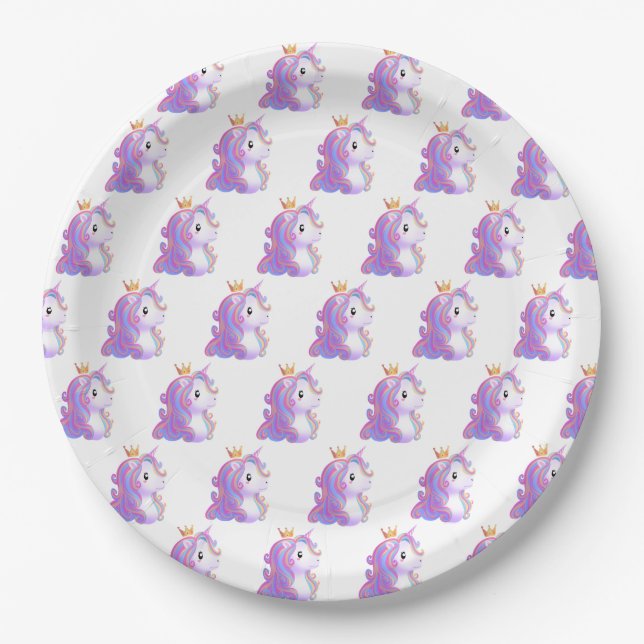 Prato De Papel Whimsical Unicorn Birthday (Frente)