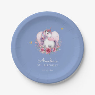 Prato De Papel Whimsical Watercolor Unicorn Borboletas Douradas