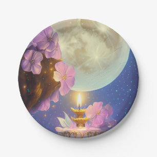 Prato De Papel Whimsso Detalhado Fantasy Moon Flower