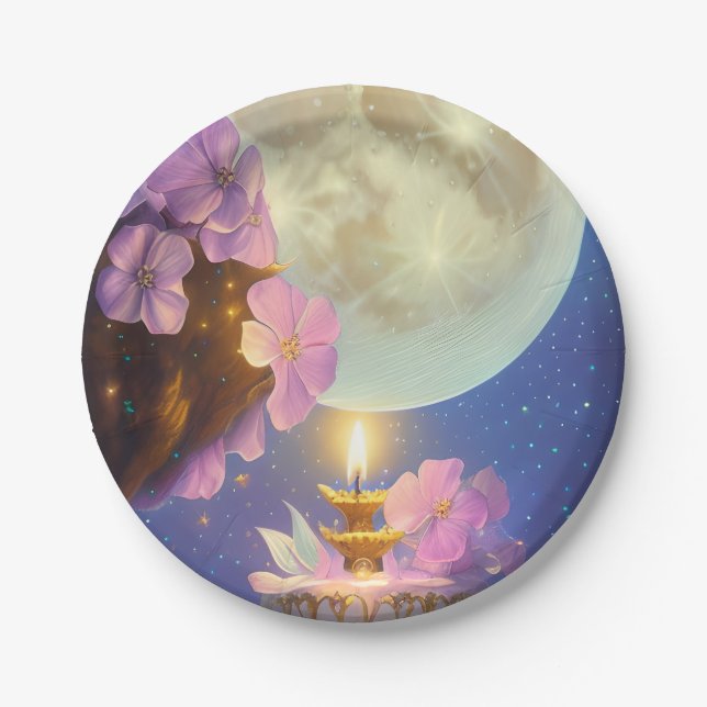 Prato De Papel Whimsso Detalhado Fantasy Moon Flower (Frente)
