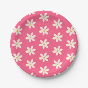 Prato De Papel White Daisiers on Hot Pink Retro y2k Preppy Floral