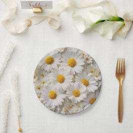 Prato De Papel White Daisies Sobre Papel Em Dificuldade