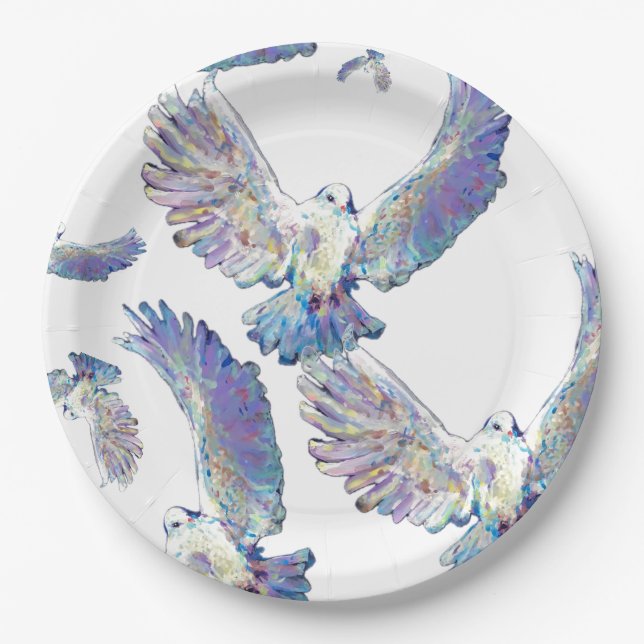 Prato De Papel White Dove Peace Love Bird Maureen Girard (Frente)