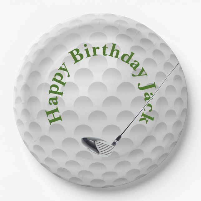 Prato De Papel White Golf Bal com Club Birthday Paper Plate (Frente)
